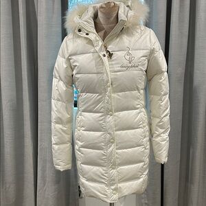 Y2K Baby Phat White Long Down Puffer Jacket Faux Fur Hood |Size Large